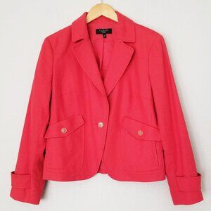 Talbots Cotton Linen Blend Blazer Jacket Women 12P Red Coral Single Button $169